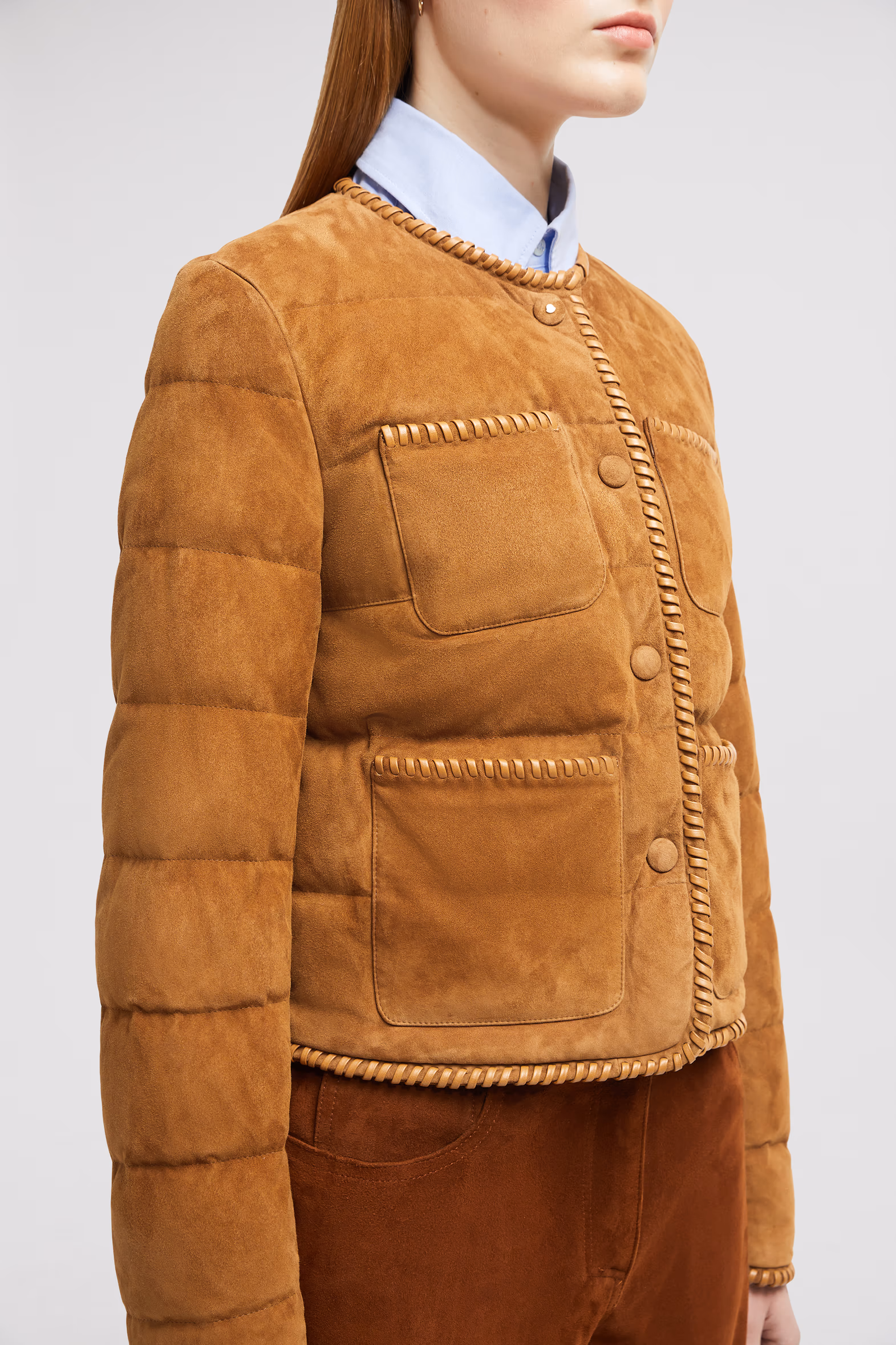 Lassay Suede Short Down Jacket Women Light Brown Moncler 6